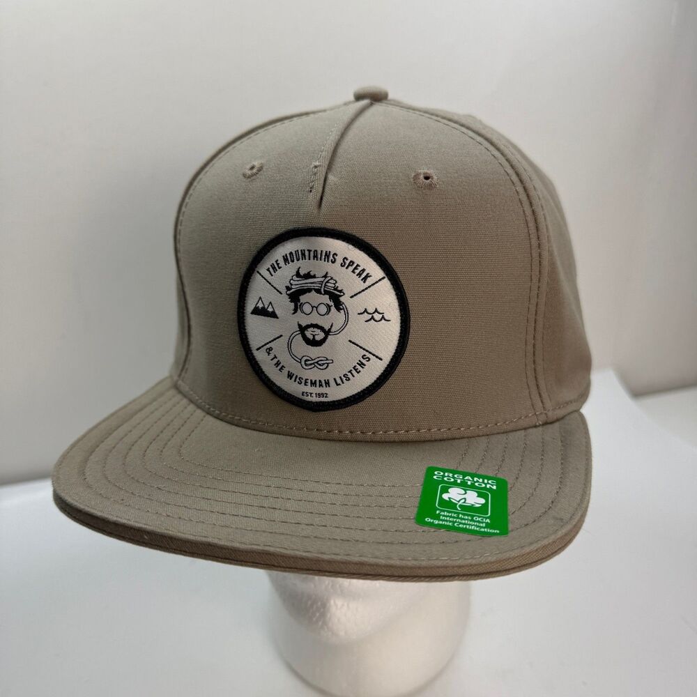 PrAna Brylan Ball Cap Hat Dark Khaki Snapback Adjustable OSFM Mountains Speak